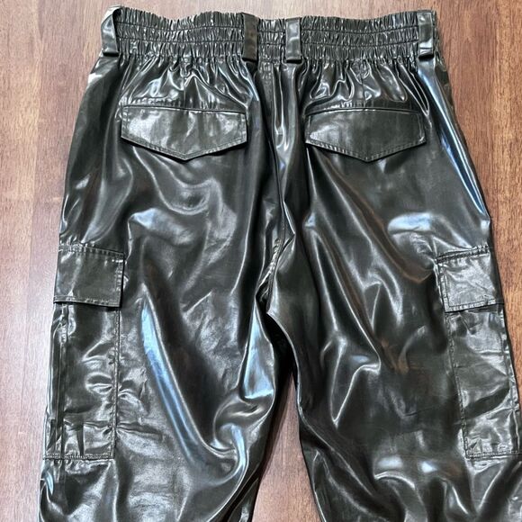 RTA Jinni High-Rise Coated Glossy Cargo Jogger Pants Olive Japanese Fabric M - Picture 9 of 12